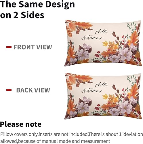 Miniatura 4 de Hello Autumn - Juego de 2 fundas de almohada lumbar de hojas de otoño naranjas de 12 x 20 pulgadas, diseño de hojas florales de Acción de Gracias,