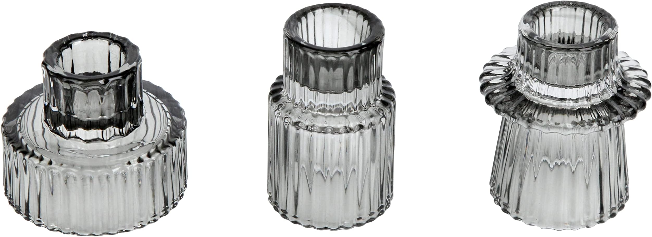 Taper Glass Candlestick Holders Tealight Candle Holders for Table Centerpieces, Wedding Decor and Dinner Party (3 Pcs, Gray)