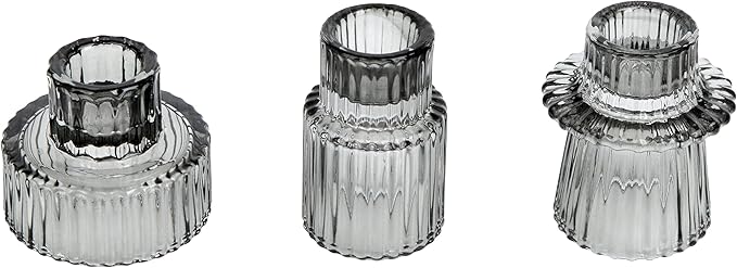 Vixdonos Taper Glass Candlestick Holders Tealight Candle Holders for Table Centerpieces, Wedding Decor and Dinner Party (3 Pcs, Amber)