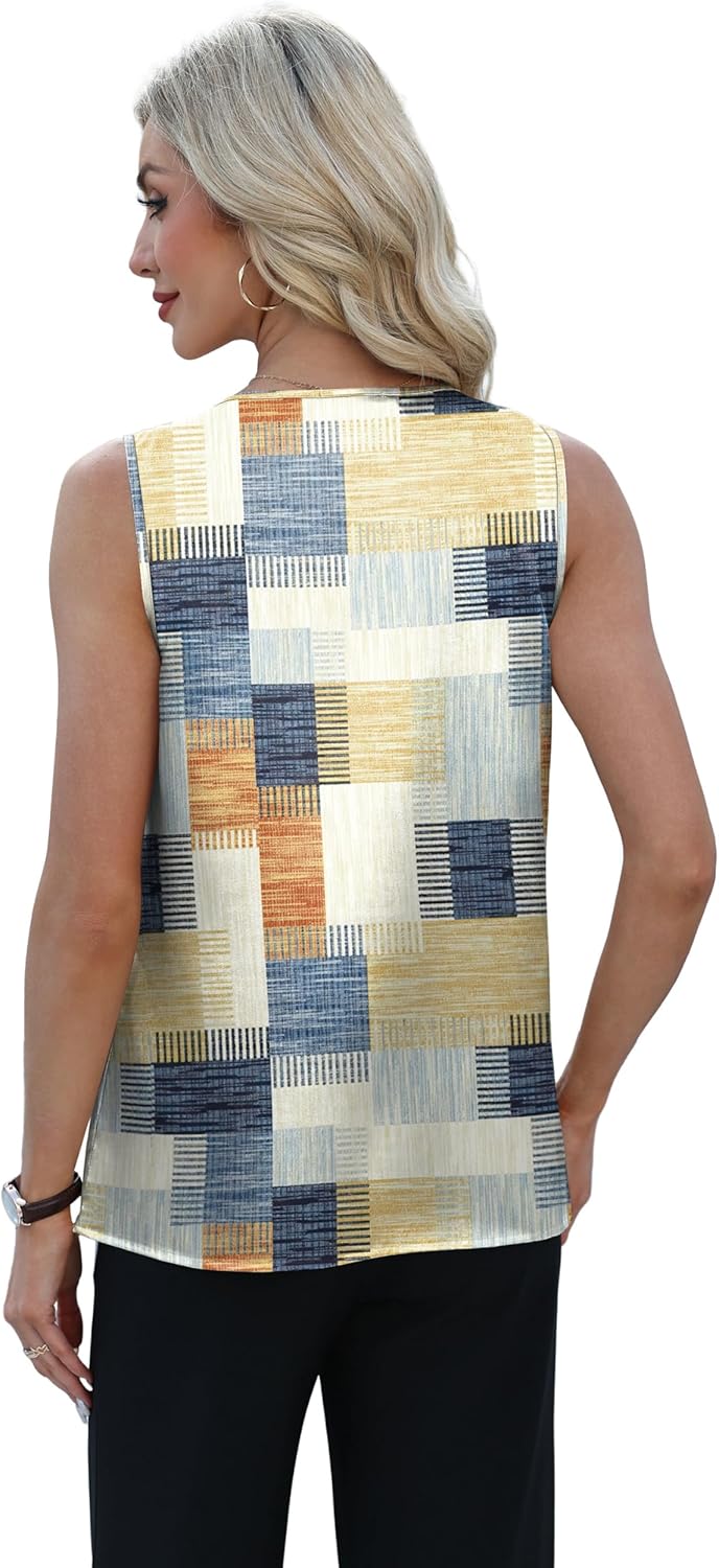 OFEEFAN Womens Tank Tops V Neck Silk Satin Camisole Pleated Sleeveless Blouses Dressy Casual Business Summer Basic Tank Shirt - Image 5