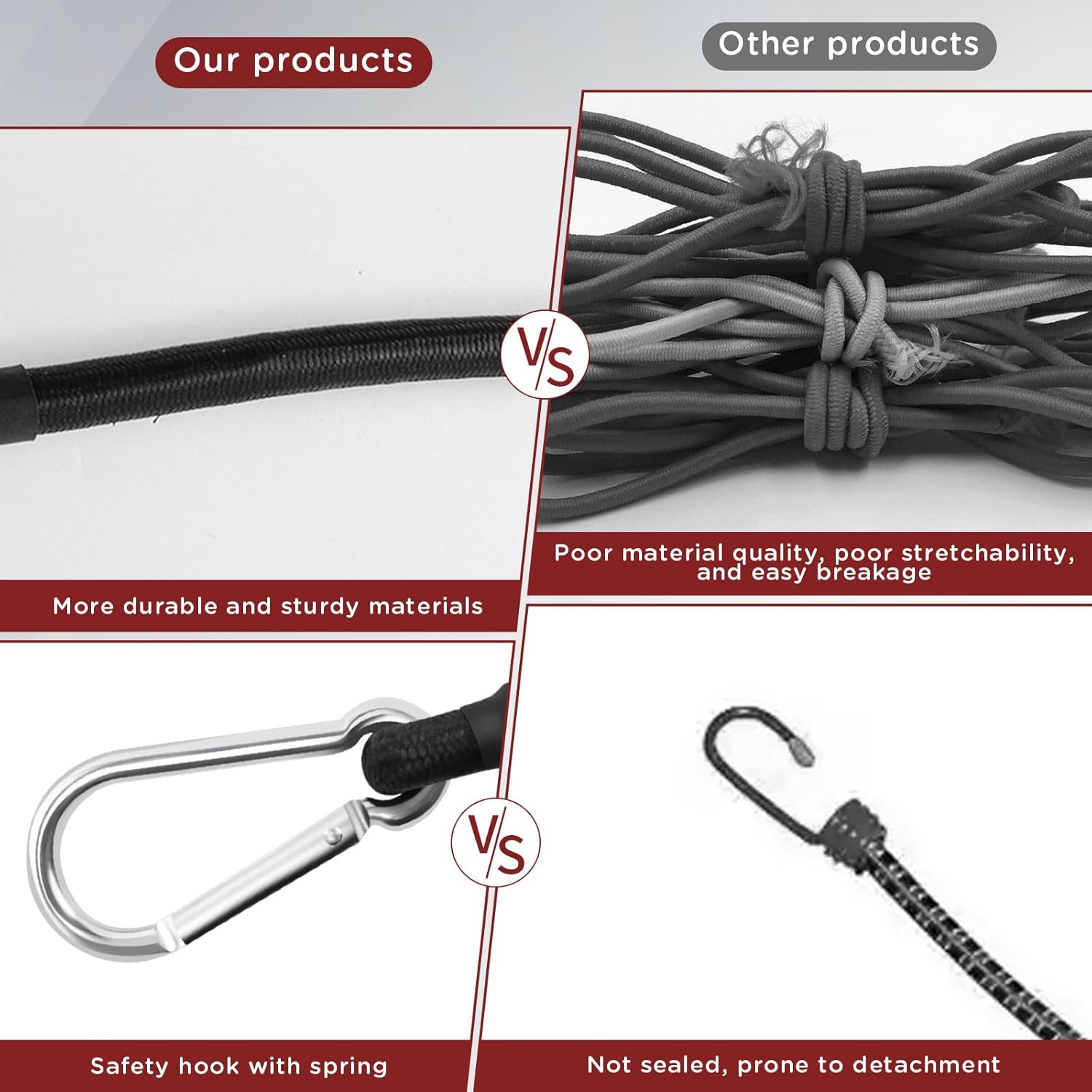 Bungee Cords with Carabiner, Heavy Duty Bungee Straps Black Outdoor Extra Strong Elastic Rope for Cargo, Bike, Luggage, Carts, Truck, Tent, etc (4 Pcs 12 Inch)