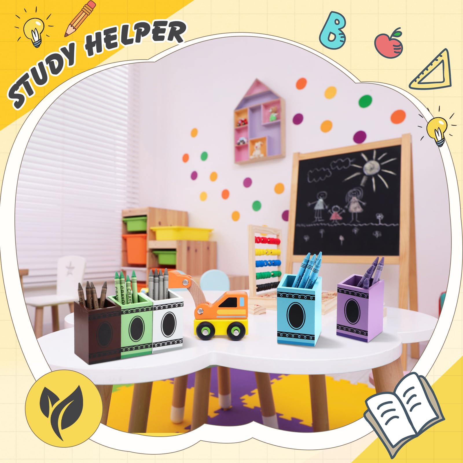 Threehoney Organizer na kredki, pudełko na kredki, drewniany kolorowy uchwyt na długopisy, dozownik kredek, organizer do przechowywania, na powrót do szkoły, do klasy, szkoły, artykuły do