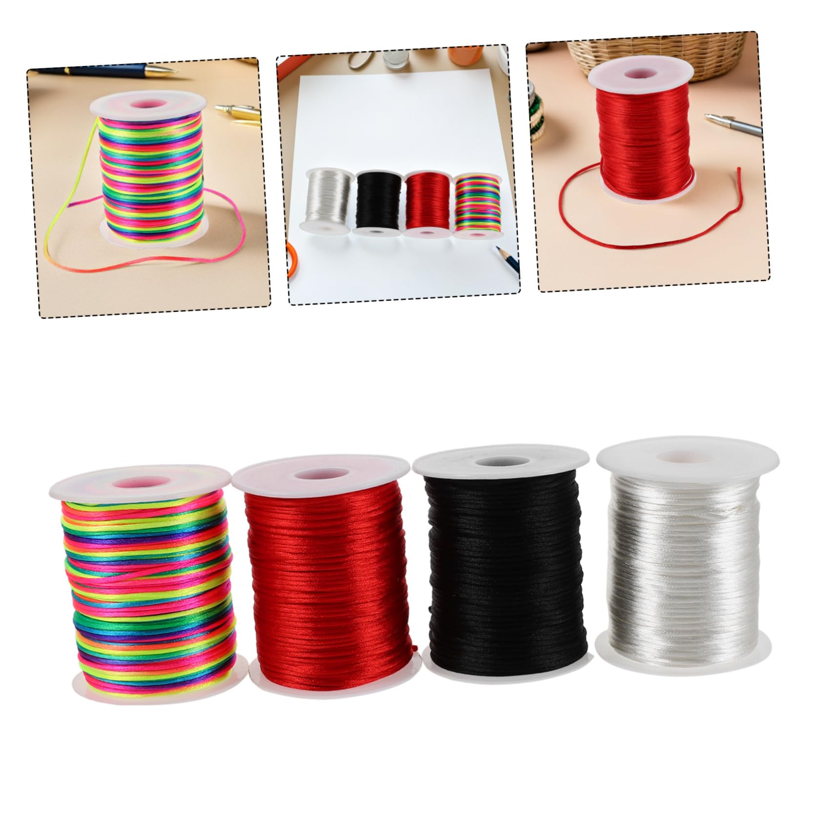 HOMSFOU 4rotoli Cordino in Poliestere Cerato per Creazione di Gioielli Corda Intrecciata per Braccialetti e Collane Spago Artigianale per Progetti Fai da Te Forniture per Perline
