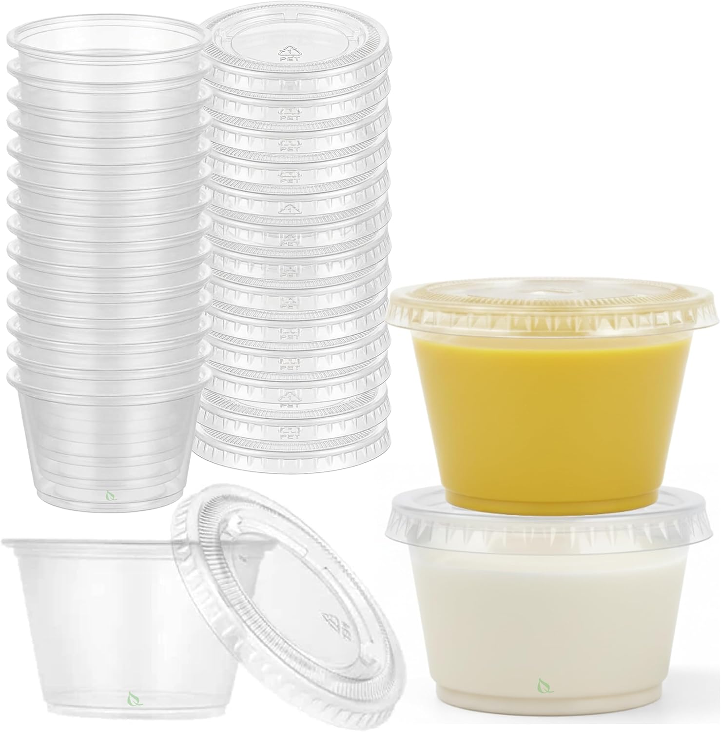EcoQuality 2 oz Clear Portion Cups with Lids – Disposable Small Plastic Cups for Sauces, Dressings, Condiments, Snacks, Meal Prep, Food Storage, Parties, and Catering (144)