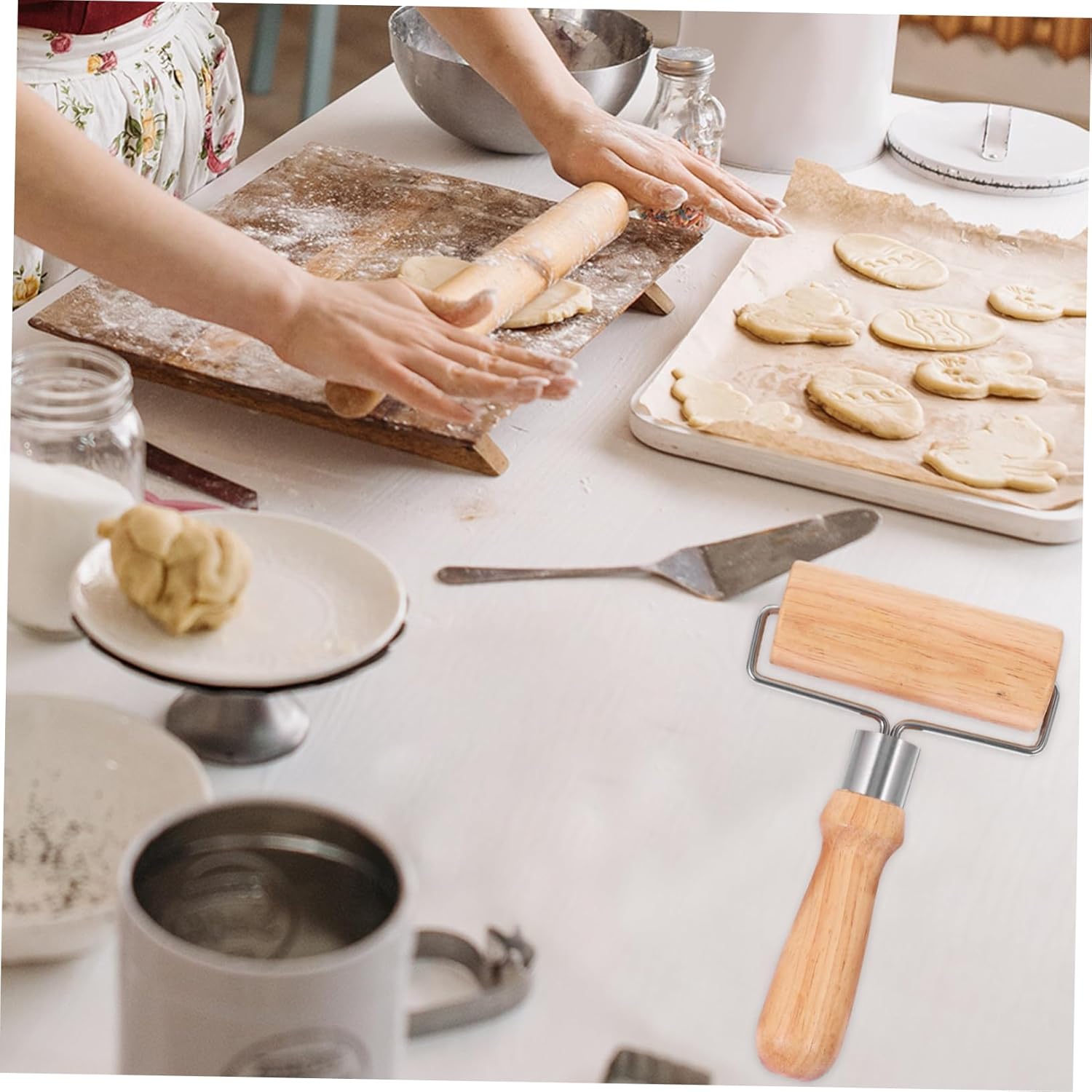 Bakery Equipment,Rolling Pin,Wooden Pizza Roller Pin T-Shaped Pastry Roller for Baking Pizza Non-Stick Surface Embossed