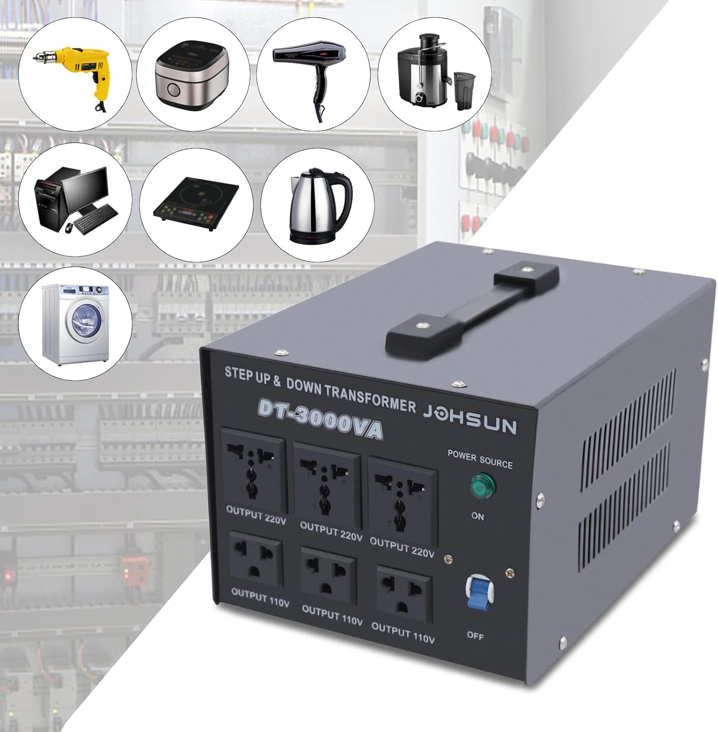 ZeStarDair DT-3000 Voltage Converter powering various tools and appliances