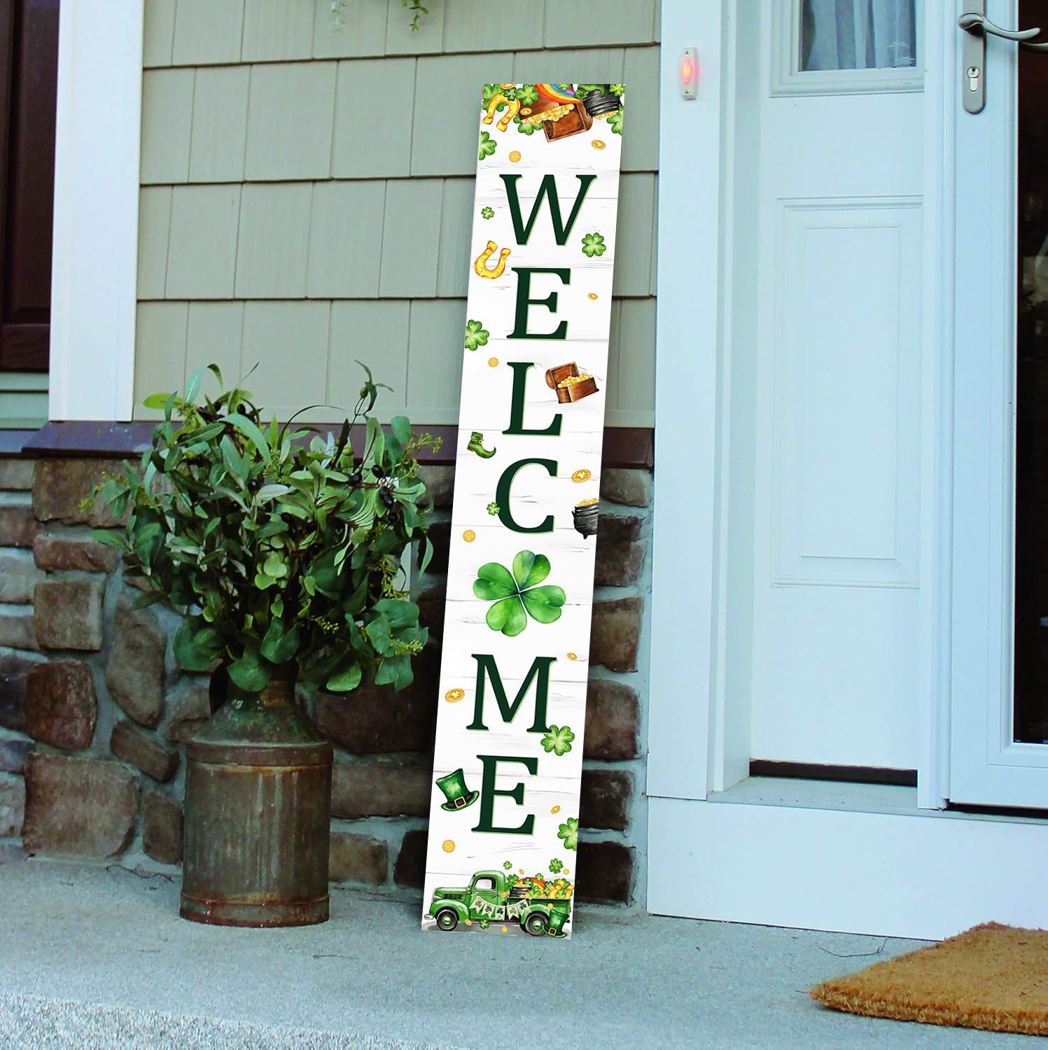 St. Patrick's Day Porch Sign Saint Patrick Wooden Welcome Sign For Front Door Shamrock Clover Home Decoration Vertical Sign For Patio Porch Standing Yard Sign for Indoor Outdoor Garden Wall