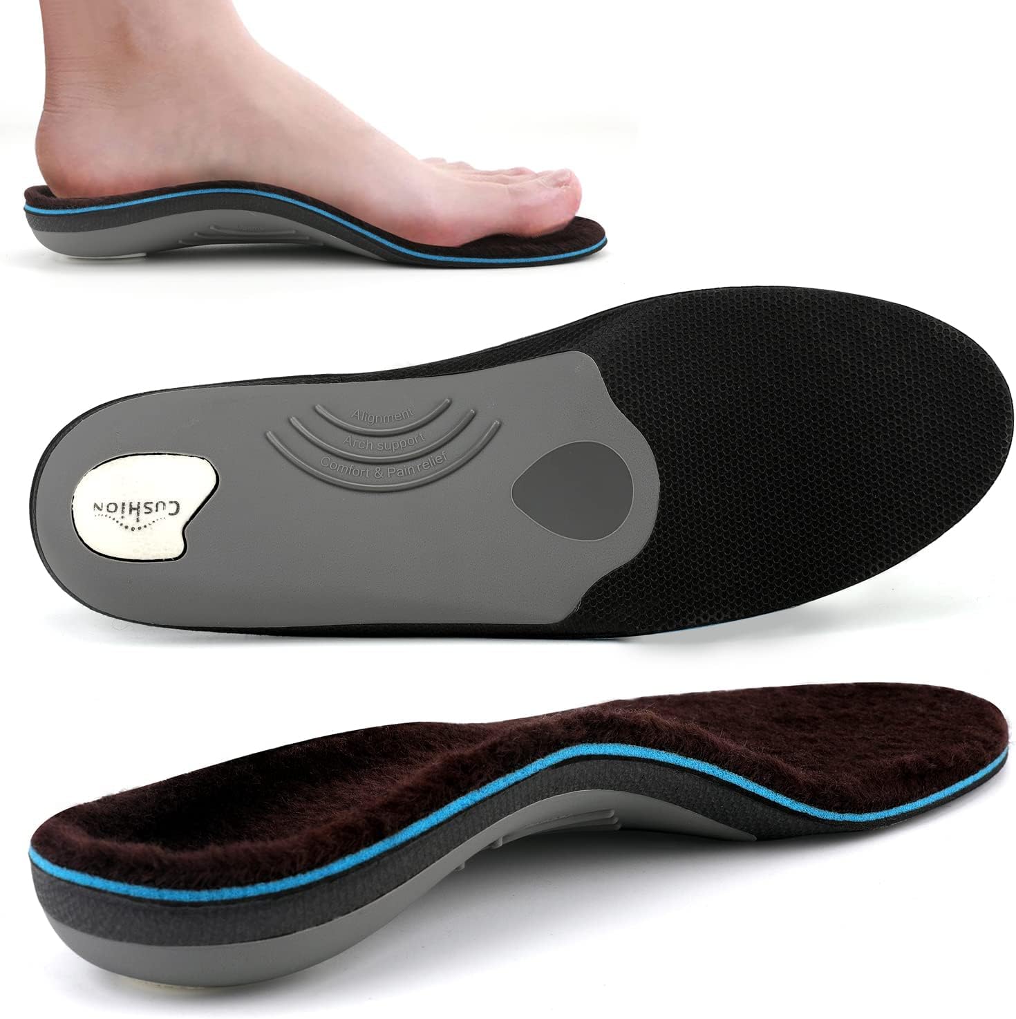 Walkomfy Warm Wool Insoles Winter Thick Outdoor Wool Shoe