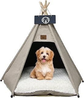 Tipi Zelt fur Katzen und Hunde Haustierzelte Häuser mit Plüschkissen Luxery Hundezelt Katzenzelt Abnehmbar und Waschbar Katzenhaus Haustierhäuser 50x50x60cm