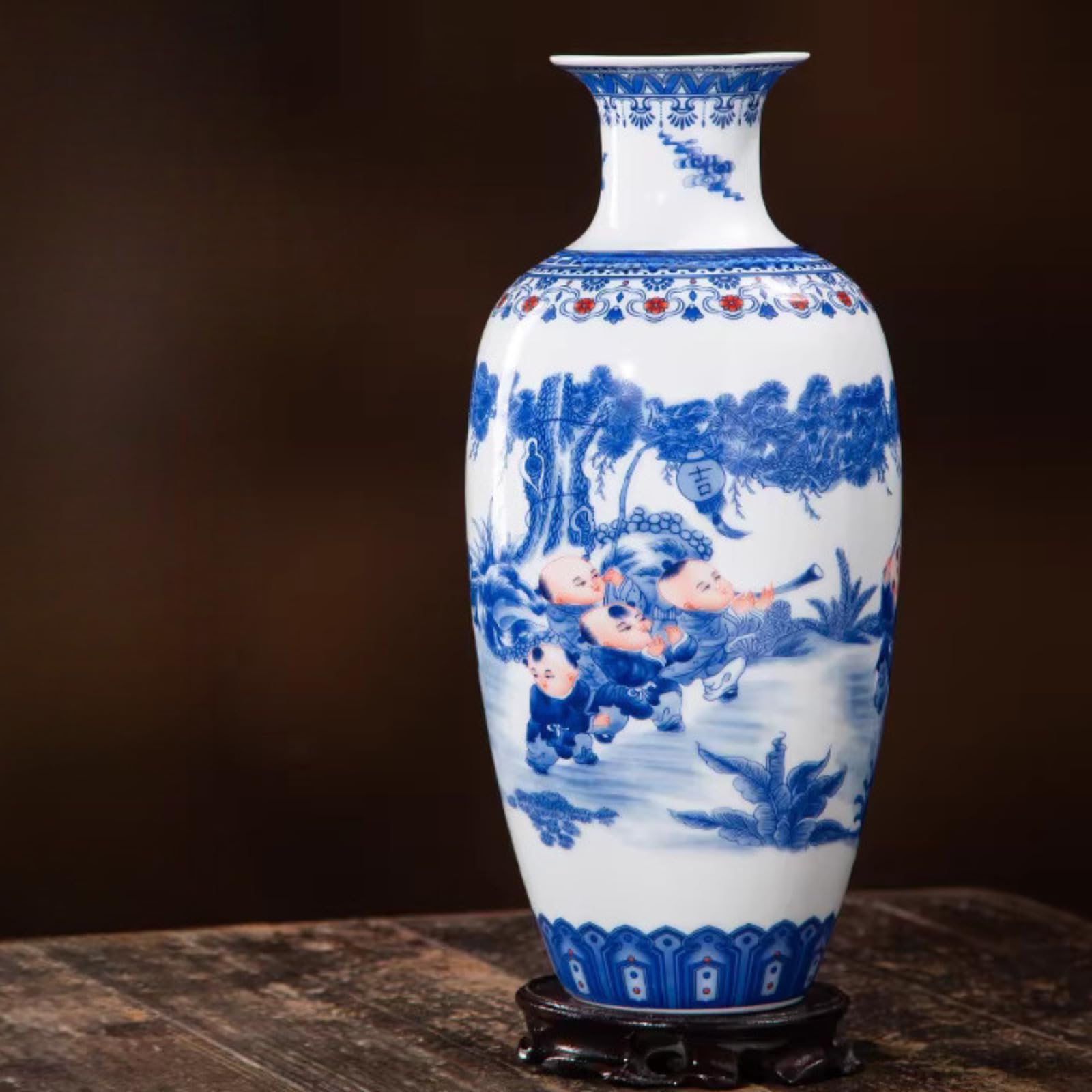Vase en porcelaine bleu et blanc de 30 cm pour décorer le salon