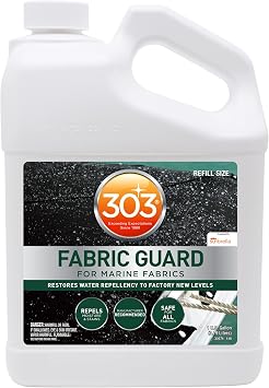 303 Products Marine Fabric Guard, Water Repellent Fabric Protector for Boat Covers, Canvas & Marine Fabrics Restores Water & Stain Resistance, Safe for All Fabrics, 1 Gallon