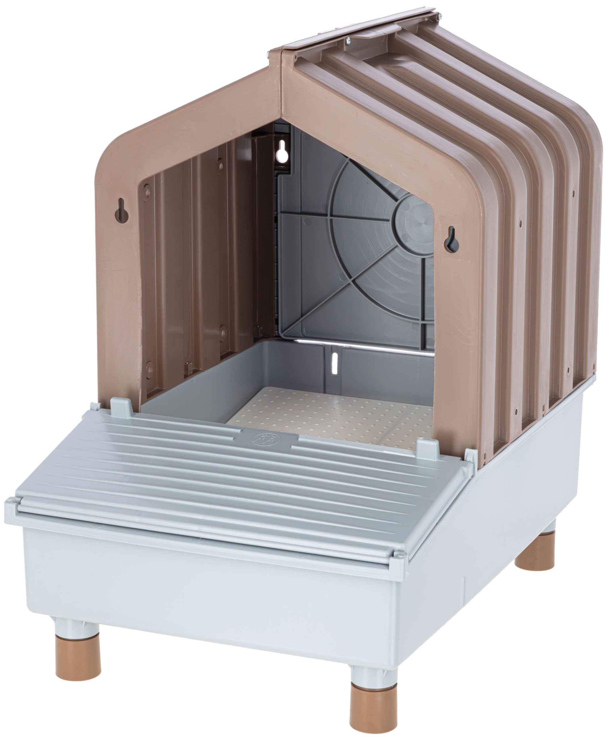 Kerbl Legenest 2in1, Eierklappe, braun/grau, 47x32,5x48cm, Kunststoff, mit Abrollfunktion, für bis zu 5 Hühner