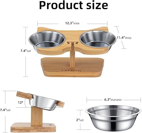 Miniatura 4 de Cuencos inclinados inclinados para perros Bulldogs franceses, cuenco de comida de acero inoxidable elevado con soporte para alimentación (2)