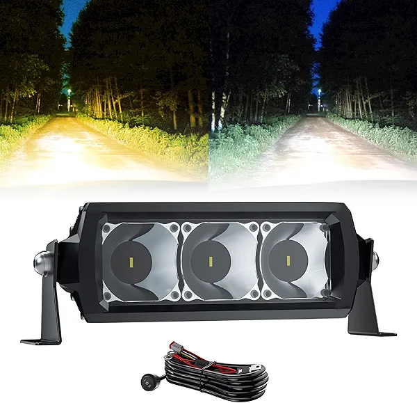4WDKING 8 Inch Dual-Color LED Light Bar, 60W Super Bright Spot Lights with Wiring Harness Kit, Screwless Design, IP68&IP69K Waterproof, Off Road Driving Lamp Fog Lights for Truck Pickup ATV UTV SUV