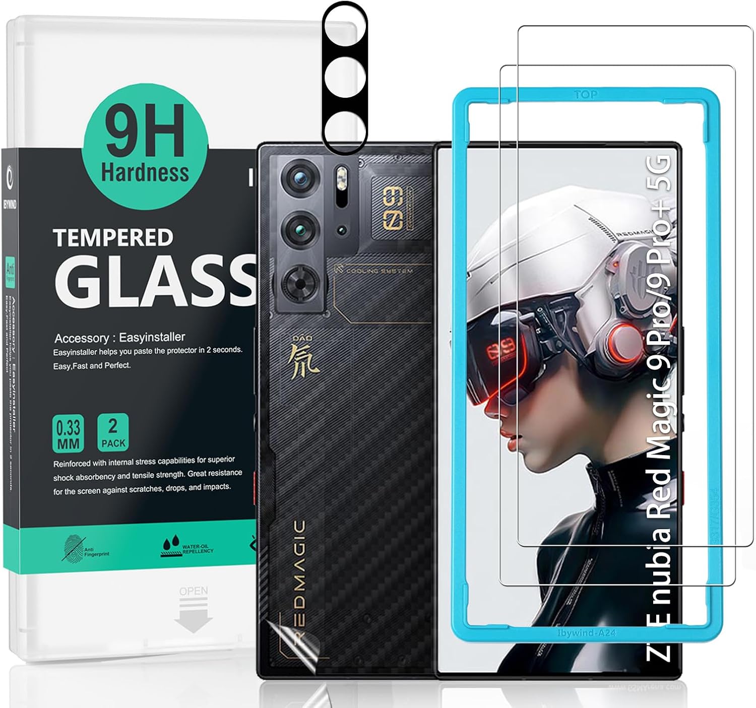 Ibywind 2 Pack Screen Protector For ZTE nubia Red Magic 9 Pro9 Pro 5G 6.8,9H Hardness Tempered Glass,With 1Pc Camera Lens Protector,1Pc Back Carbon Fiber Film