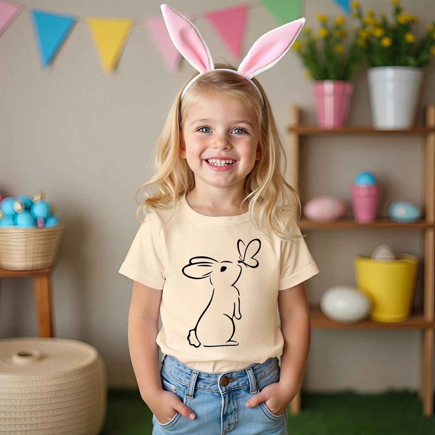 Ritatte Easter Shirt for Girls Toddlers Cute Bunny Graphic Outfit Kids Funny Rabbit T-Shirt Short Sleeve Summer Tee Tops