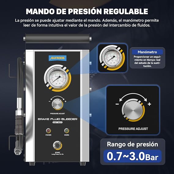 AUTOOL Brake Bleeder Kit Automotive, Brake Fluid Bleeder Kit, Vacuum Brake Pressure Exchange Machine 0.7-3.0bar, Automatic Pulsating Power Brake Bleeder One Person 7 Adapters
