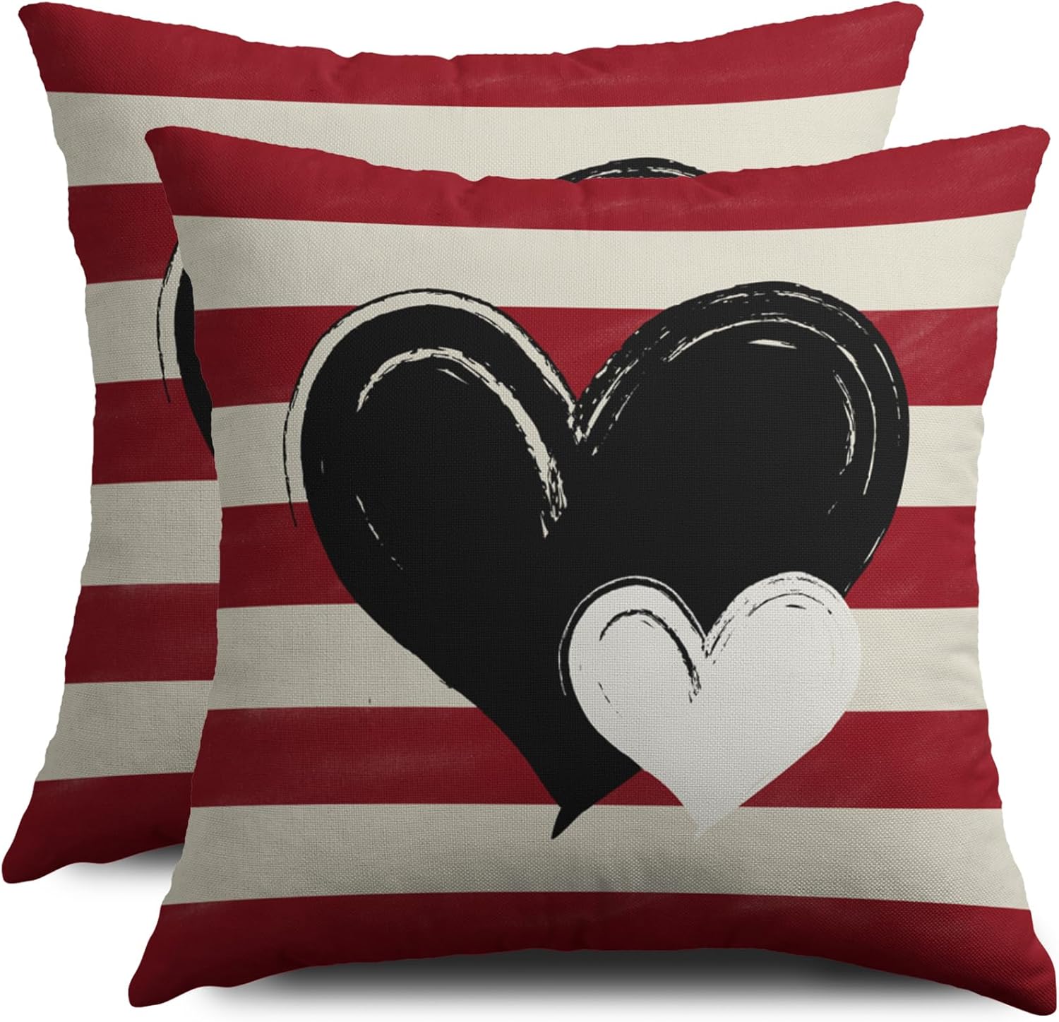 Valentines Day Pillow Covers 24X24 Set of 2, Black White Love Heart Valentine's Pattern Red Striped Print Decorative Throw Pillow Covers Outdoor Farmhouse Holiday Cushion Case Couch Sofa Bed Decor