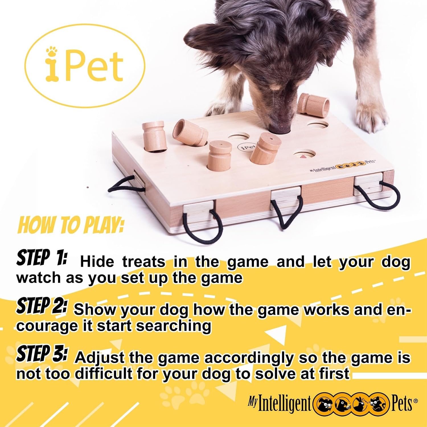 iPET-Smart Dog - Interactive Wooden Puzzle Toy, Fun and Challenging Brain Game for Smart Dogs, Mental Stimulation and Enrichment, All-Wood Design