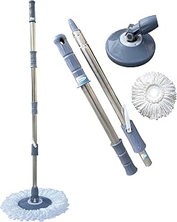 Livronic Classic Blue Mop Stick India's Biggest Rod Set Easy to fit for All Bucket Stainless Steel Spin mop Stick with 360 Degree Rotating with 1 Microfiber Refill Clean for Home Kitchen and Bathroom Cleaning (Set of 1) Mop Set (BLUE)