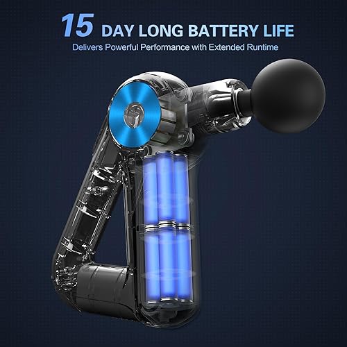 Miniatura 6 de Pistola de masaje de tejido profundo, masajeador de percusión de mano con 9 velocidades, batería de 1500 mAh, 8 cabezas, mango triangular