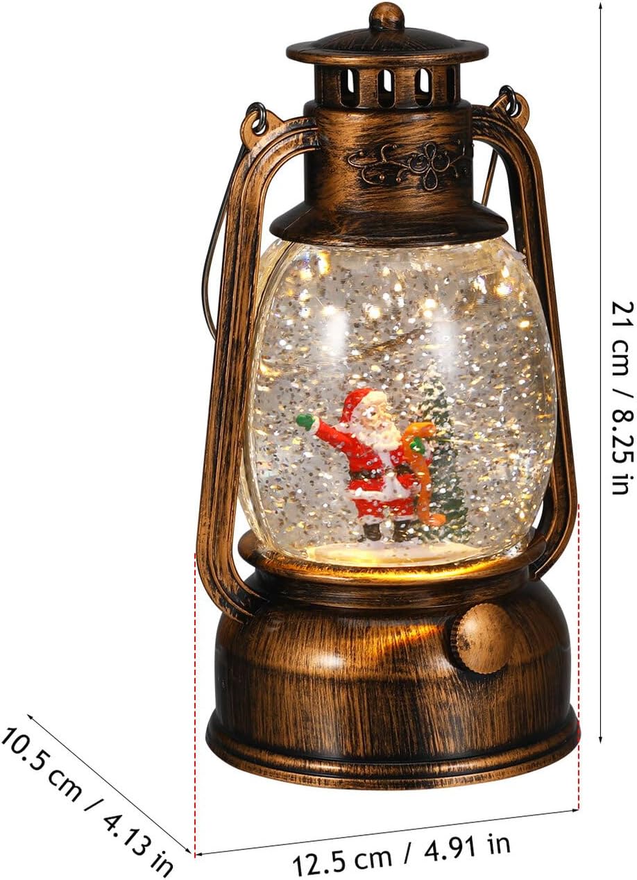 Wakauto Christmas Musical Snow Globe Lantern with Glowing Santa and Rotating Horse Night Light, Lighted Christmas Lantern, USB and Battery Operated Holiday Table Decoration