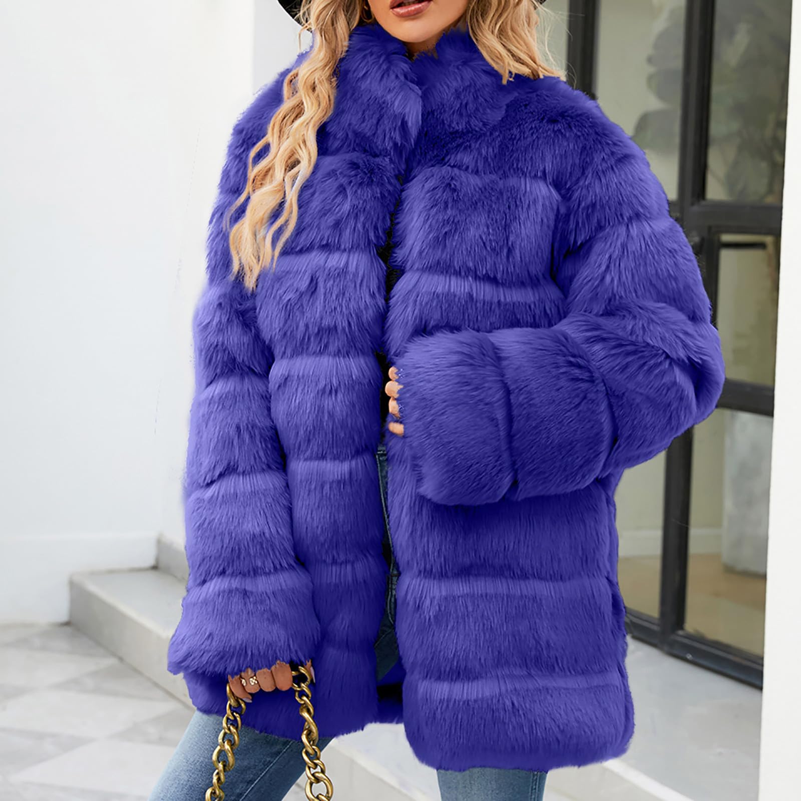 Pelzmantel Damen Felljacke Warm Kunstfell Jacke Kunstpelz Mantel Winter Winterjacke Kunstfellmantel Fleecejacke Kuscheljacke Flauschig Strickjacke Elegant Wintermantel Fellmantel Plüschjacke