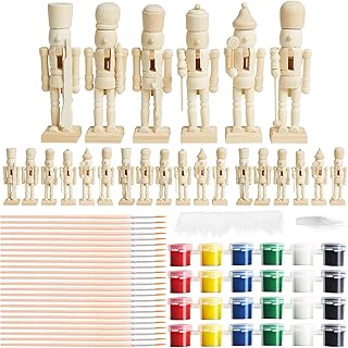 CUKBLESS 72 PCS Christmas Wooden Nutcracker to Paint Kit,24-Pack of 5 Inch Unpainted Nutcracker Figures with Beards,Hair,Brushes & Paint for DIY Craft Ornaments