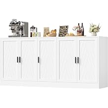 BOTLOG 71" White Buffet Cabinet, 5 Chevron Door Modern Farmhouse Coffee Bar