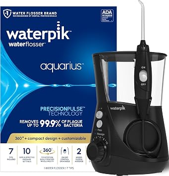 Waterpik Aquarius Countertop Water Flosser with 10 Settings, 7 Tips, Black | For Daily Home Gum Health, Dental Braces, Implants, Teeth Cleaning, Multiple Users, ADA Accepted WP-662 Packaging May Vary