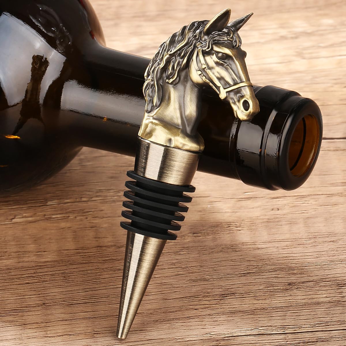 Horse Head Wine Stopper, Horse Gifts for Horses Lovers, Father Day Christmas Birthday Gifts for Men Women, Funny Bottle Stoppers for Wine Champagne, Bronze with Gift Bag