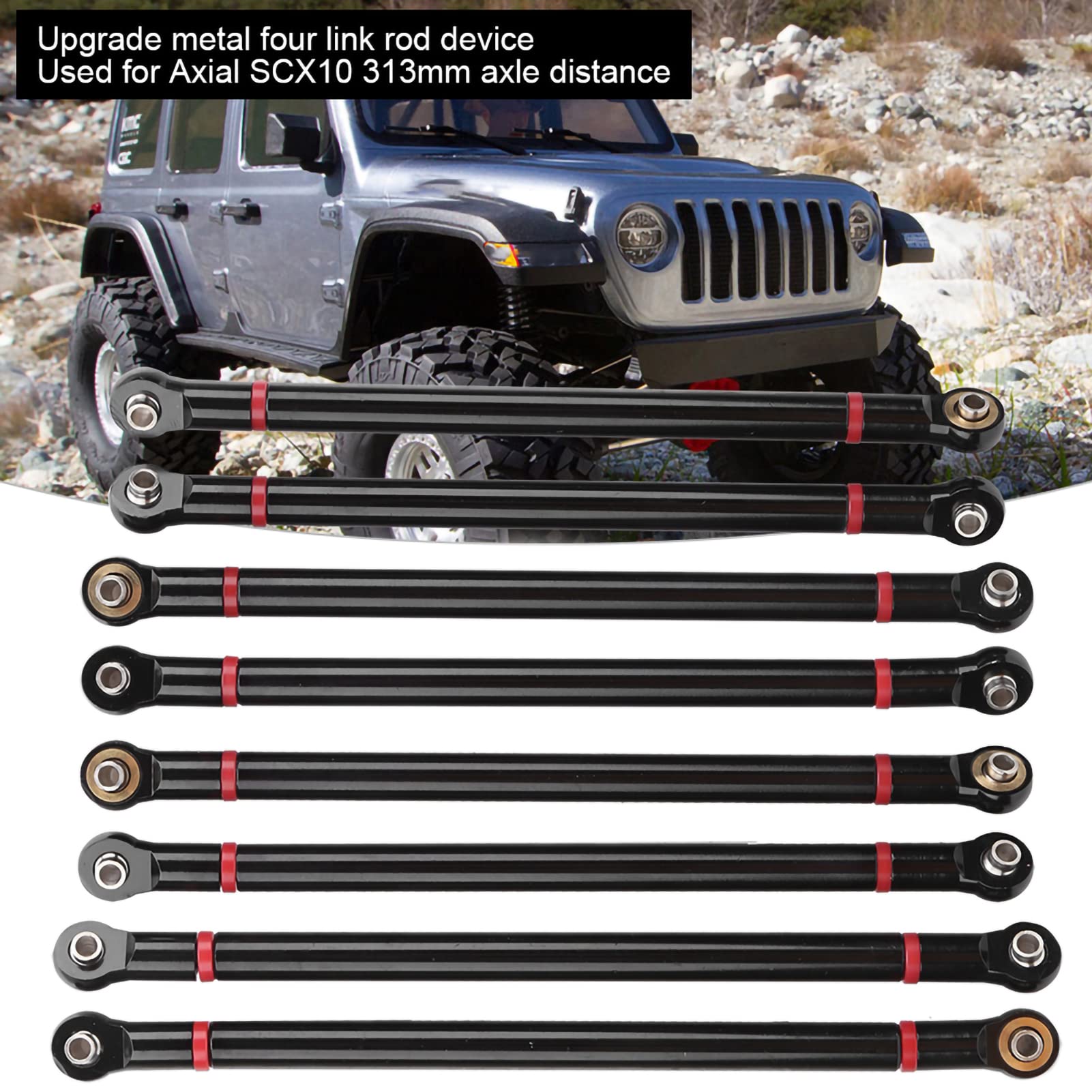 Asixxsix Tiranti di Collegamento RC, Telaio in Lega di Alluminio con Passo da 313 mm, Barra di Collegamento Superiore e Inferiore per Auto cingolate RC Axial SCX10 in Scala 1/10, 8 Pezzi