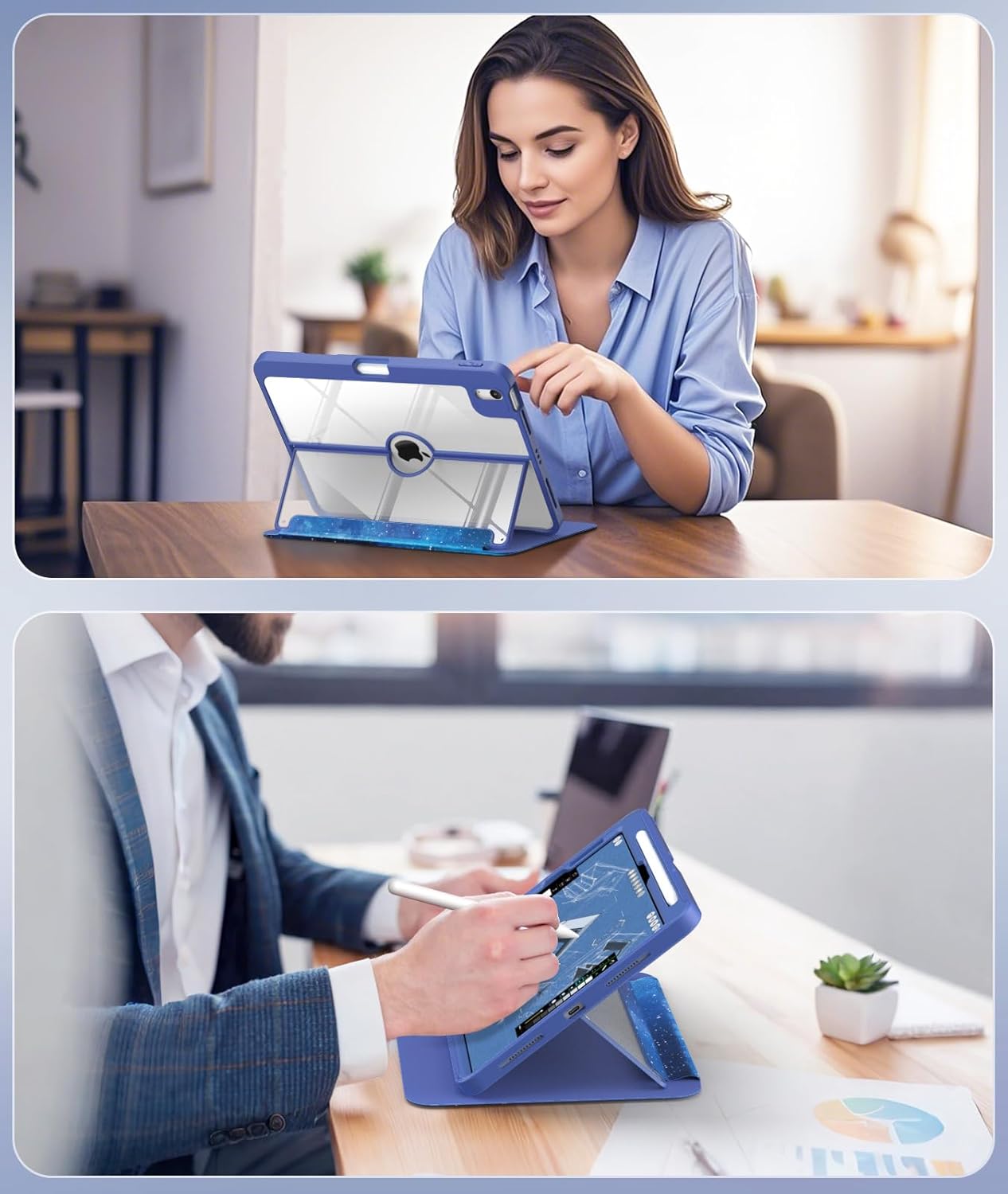MoKo for iPad Air 11 Inch Case (M4/M3/M2) 2026/2025/2024, iPad Air 5th/4th Gen Case 10.9 Inch 2022/2020 with Pencil Holder, Screen Protector, Lens Protector, Magnetic Multi Angle, Blue Starry Sky