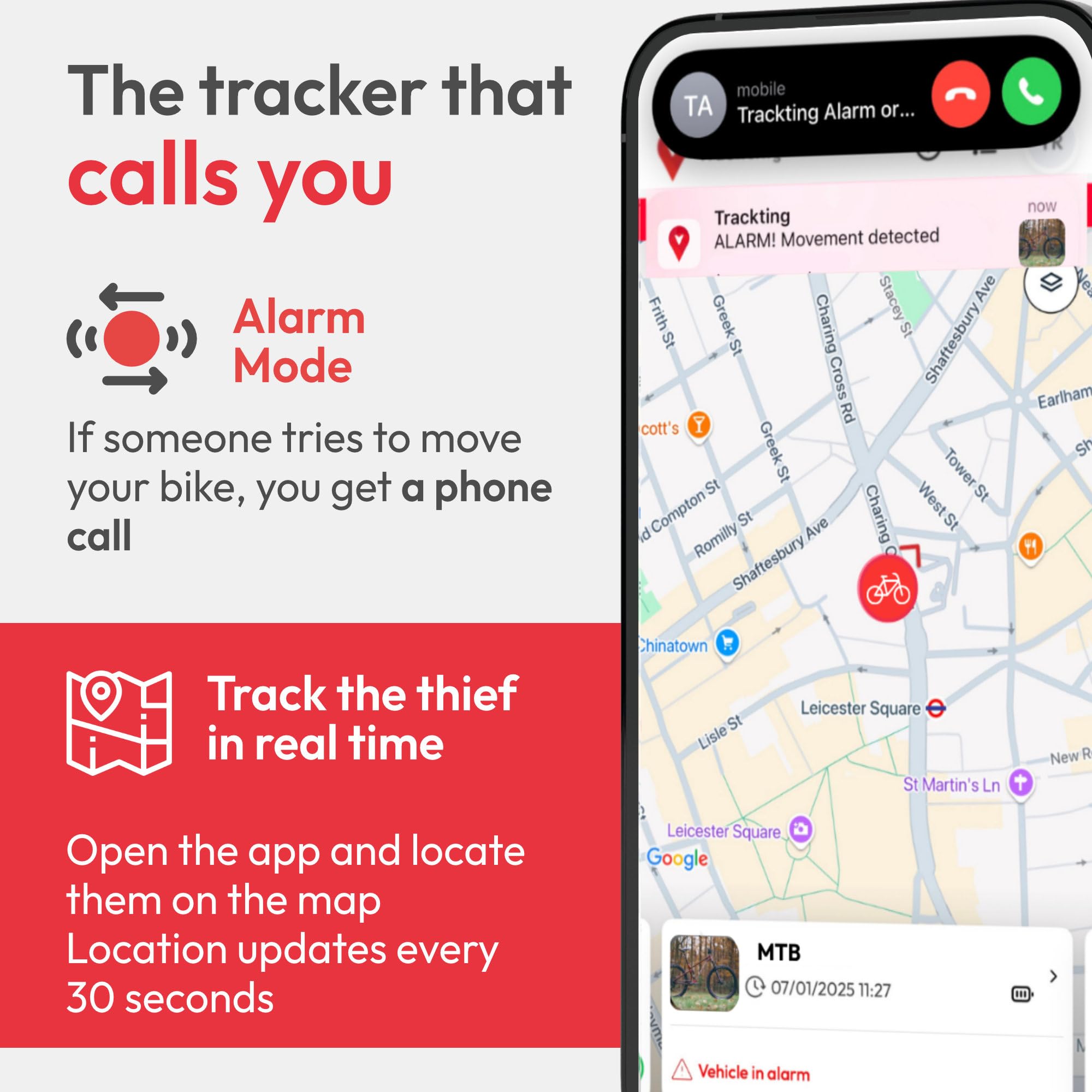 Trackting Bike T9 – Dispositif GPS Antivol pour VTT & E-Bikes avec Carte SIM Intégrée (4G/2G) – Abonnement Requis | Traceur GPS Vélo | Appel D’Alerte Vol, Suivi en Direct, Longue Autonomie