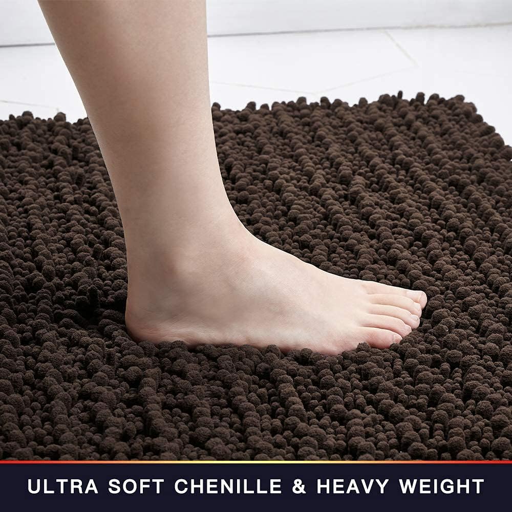Walensee Bathroom Rug Non Slip Bath Mat Water Absorbent Super Soft Shaggy Chenille Machine Washable Dry Extra Thick Perfect Absorbant Best Small Plush Carpet for Shower Floor