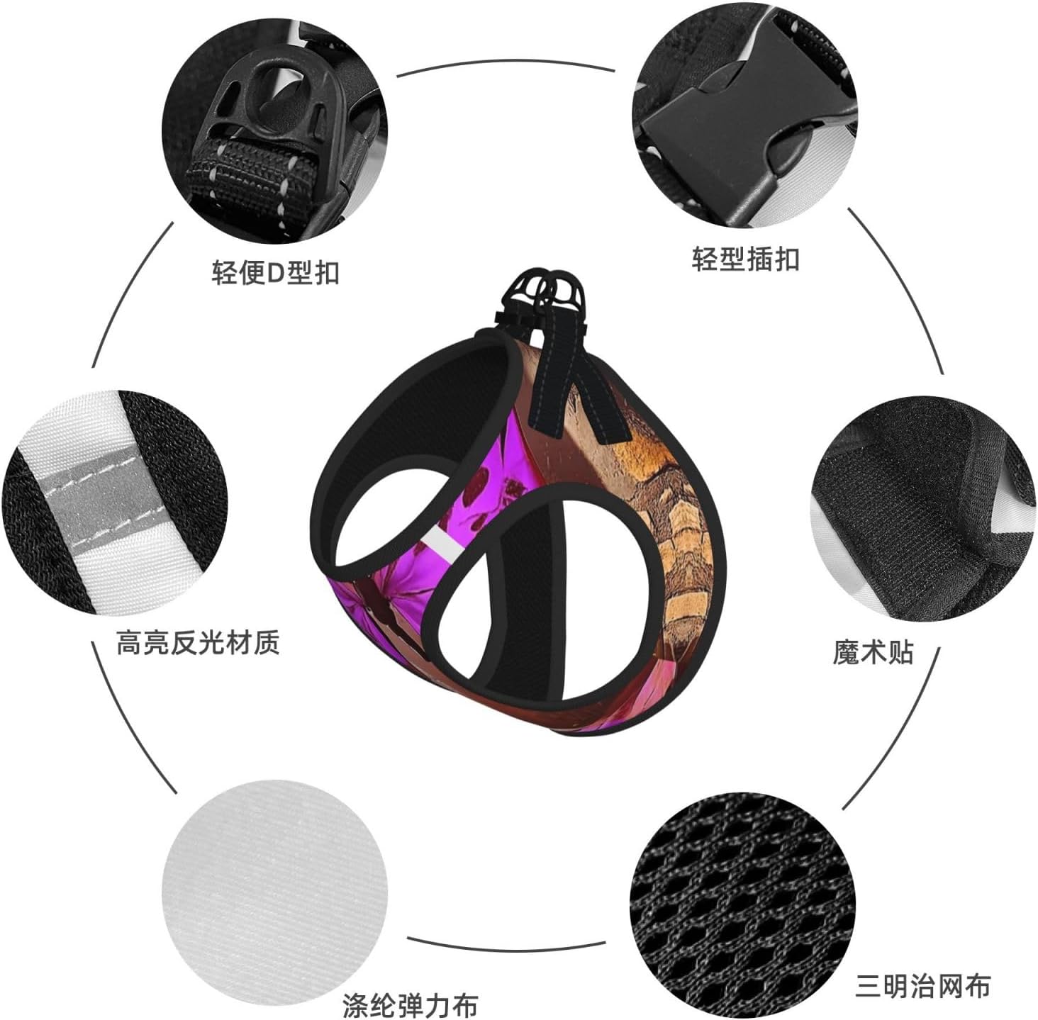 Pink Lotus Queen Pet Vest Small Size Dog Harness and Leash Set for Training, Reflective & Adjustable Without Accessories Small