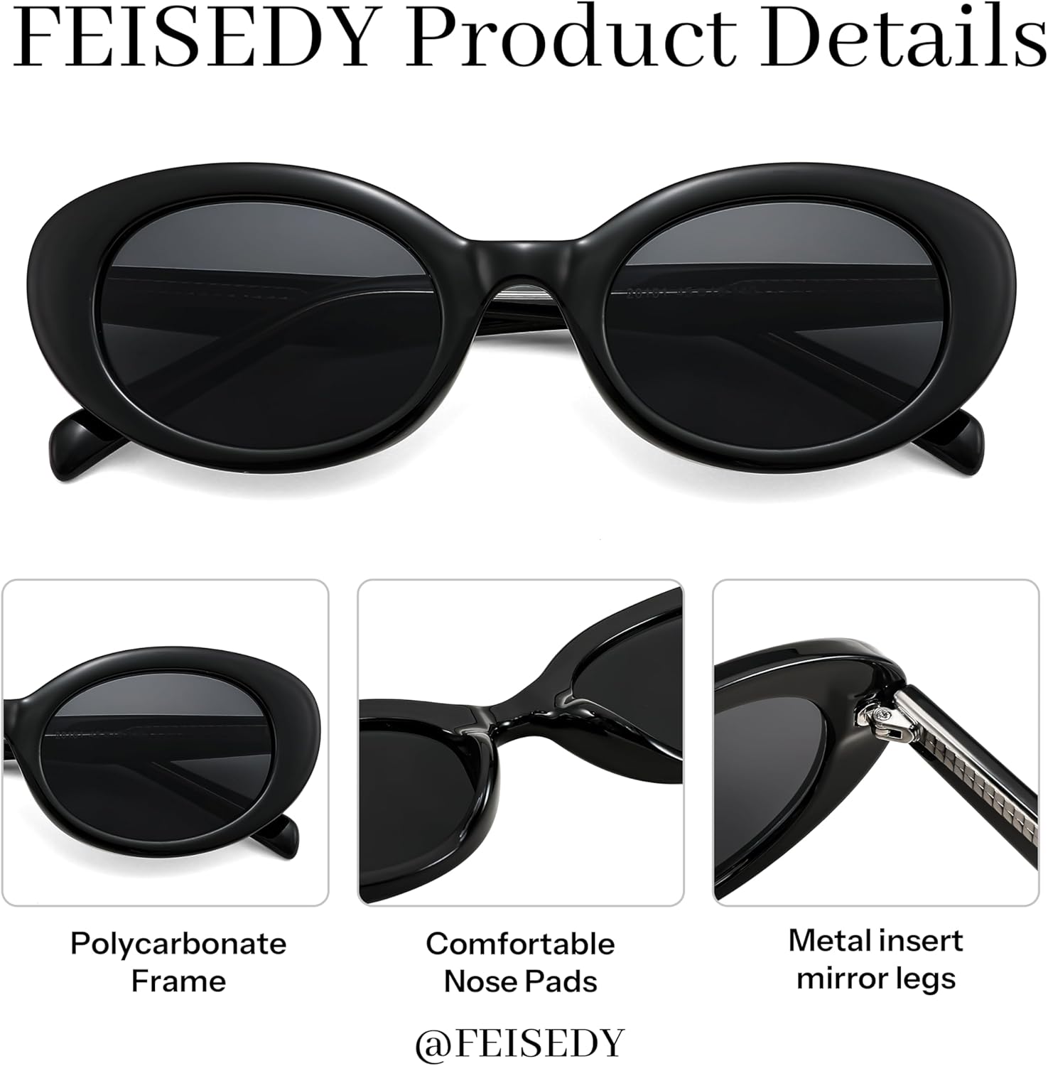 FEISEDY Sunglasses Womens, Retro Oval Cateye Sun Glasses Men, Small 90s Style B4128 - Image 6