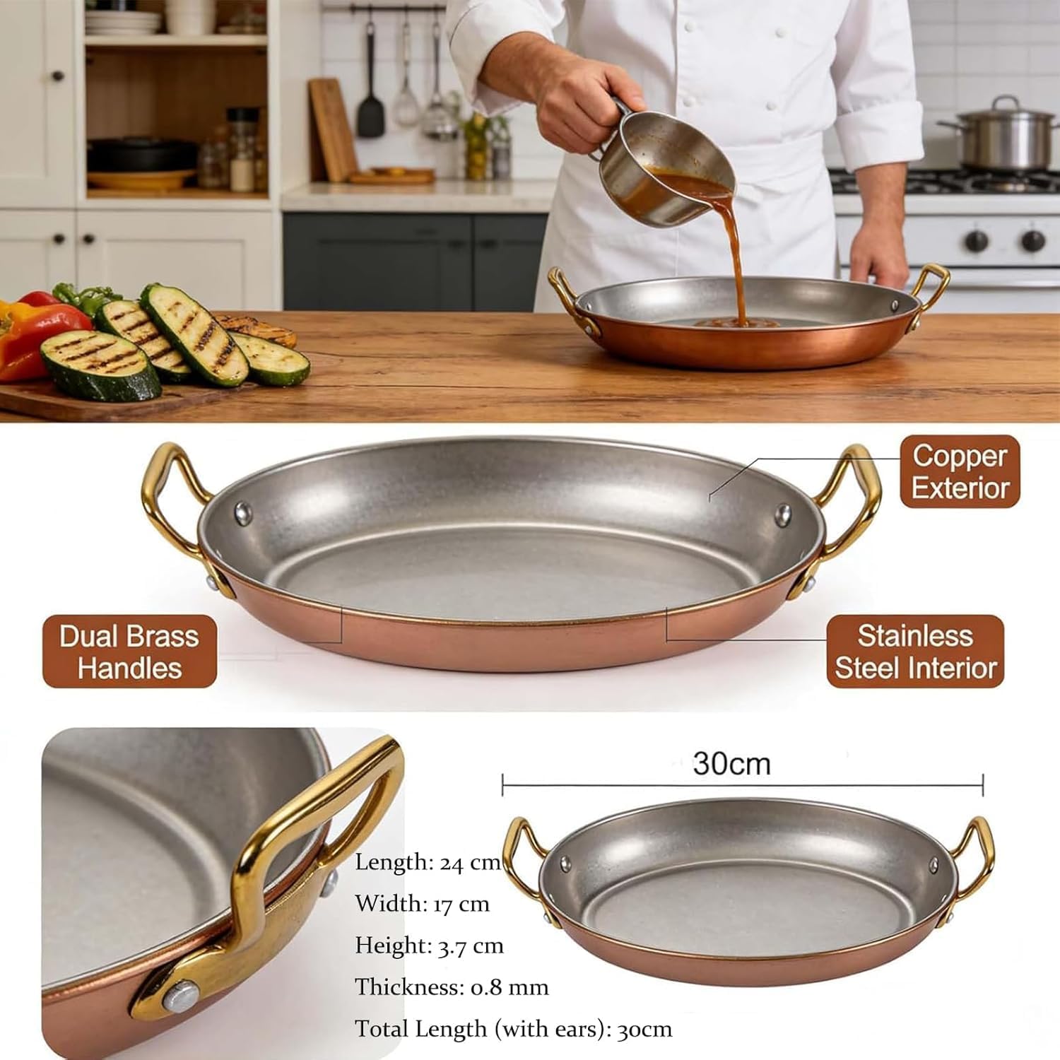 Paella Pan With Gold Handles, 4-piece Flatware Set, Induction & Gas Compatible Skillet For Paella, Risotto, And More - Perfect For Spanish Cuisine
