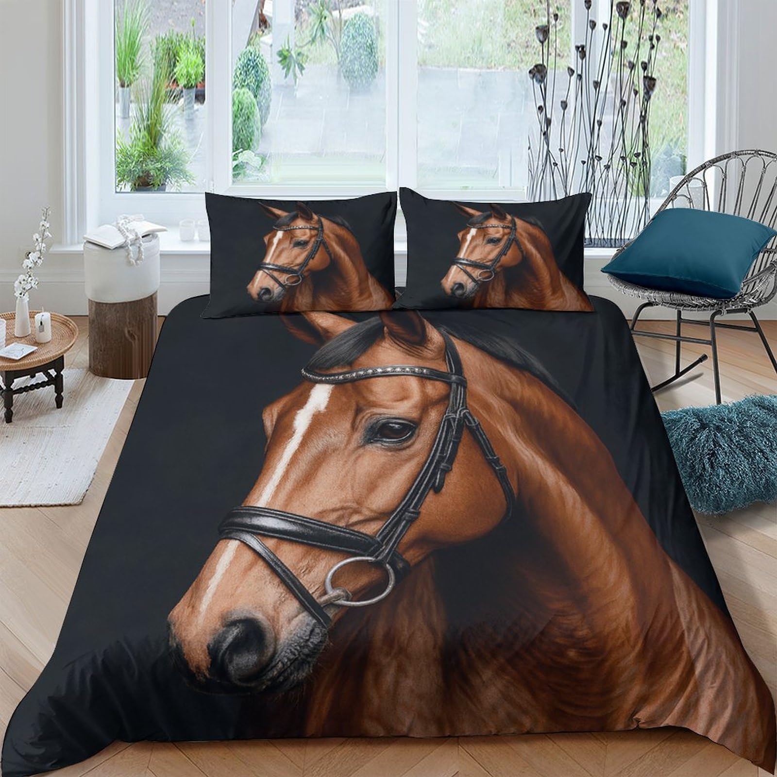 Ctjqhvkz Style-6 3D Printed Brown Horse Fitted Sheet Microfiber Soft Animal Portrait Bed Cover For Bedroom Guest Room Dustproof Washable Mattress Protection Single（135X200cm）