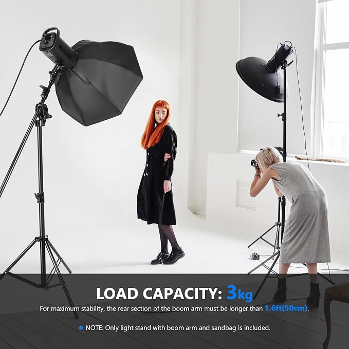 Neewer 2-in-1 Photography Light Stand, Aluminum Alloy 9.7ft Heavy Duty Tripod Stand with 3.8ft Boom Arm and Empty Sandbag for Video Light, Strobe, Reflector, Softbox for Studio Photo Video Shooting miniatura 7