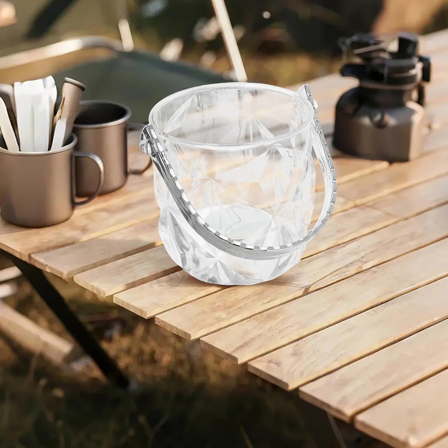 Portable Ps Ice Bucket Kit with Handle and Tongs, Lightweight Beverage Cooler Tub for Parties, Home Bar, and Outdoor Use