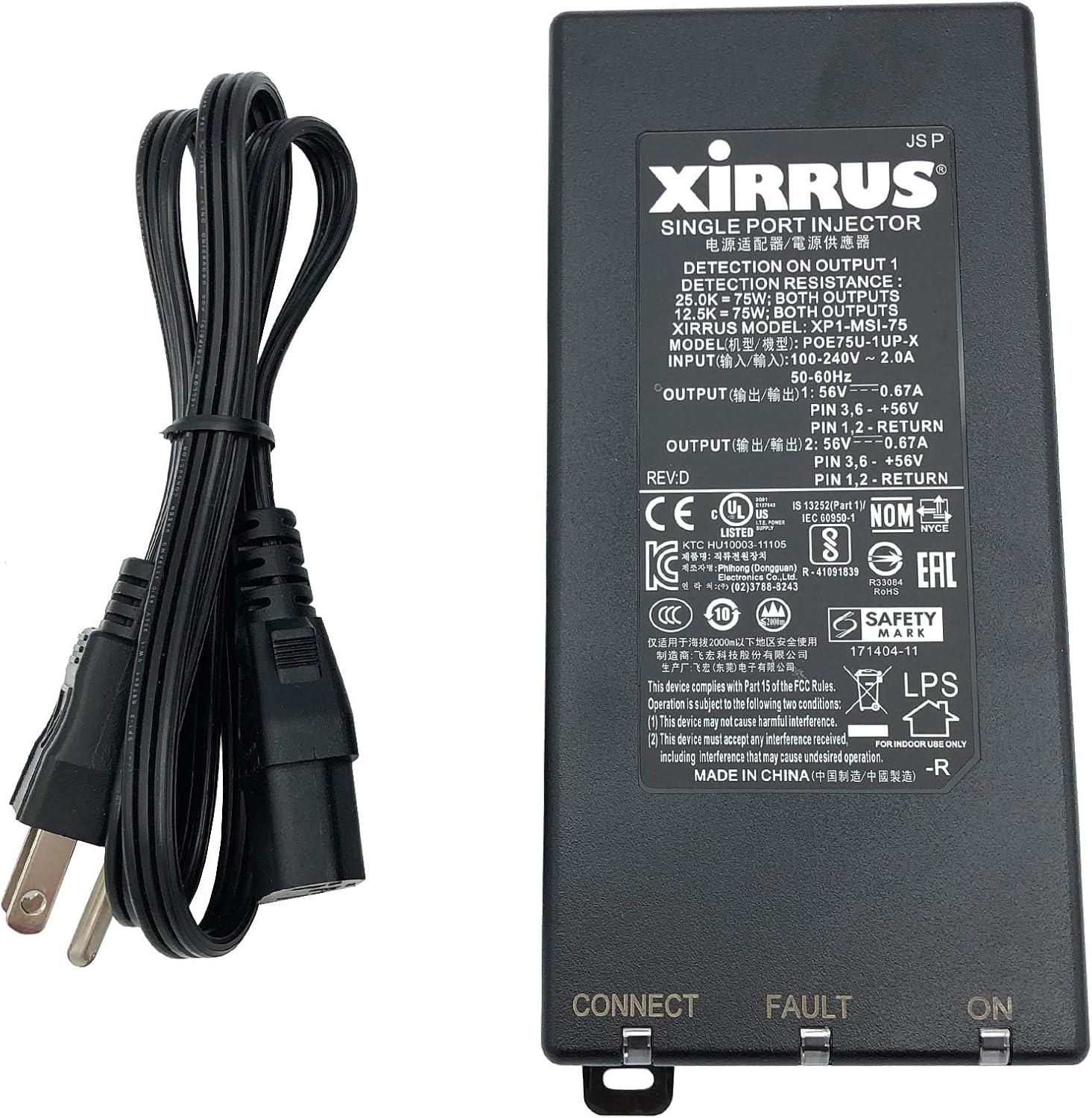 Xirrus POE75U-1UP-X Inyector PoE 56V 75W miniatura 1