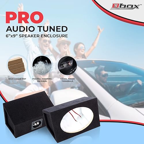 Vista 16 de Atrend Bbox Quad - Caja de altavoces sellados descargados de 6 x 9 pulgadas, carcasa en ángulo MDF premium para cuatro altavoces de 6 x 9 con cables