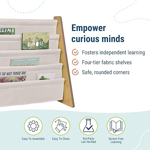 Miniatura 4 de Wildkin Estantería de Libros de Honda de Madera para Niños  Diseño de Lona Premium con 4 Estantes de Tela, Organizador para el Hogar o el Aula -