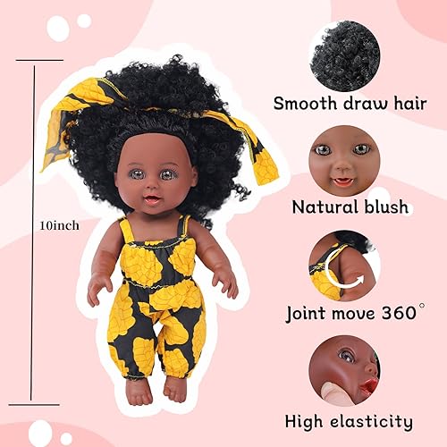 Miniatura 5 de Naneki Muñecas negras de 10 pulgadas, muñeca de bebé negra africana, muñeca de bebé realista de silicona, muñeca de niña para regalo de niños