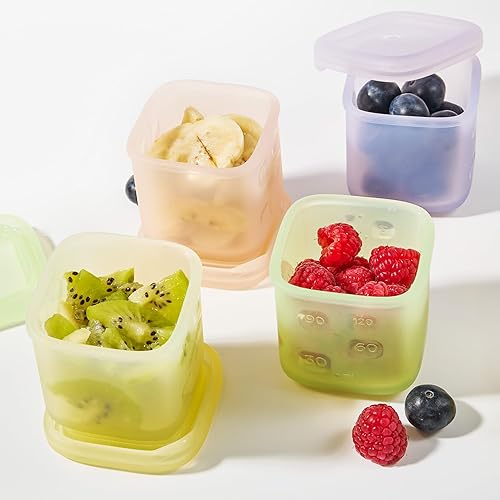 Miniatura 7 de Olababy Clear Sense - Contenedores de almacenamiento de silicona para alimentos para bebés, aperitivos, fórmula, puré, salsa y más, microplástico y