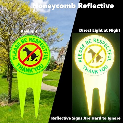 Miniatura 5 de Letrero reflectante de doble cara con estaca para perro sin caca de abeja, de 14.6 x 7.3 pulgadas, letrero con texto en inglés Please Be Respectful