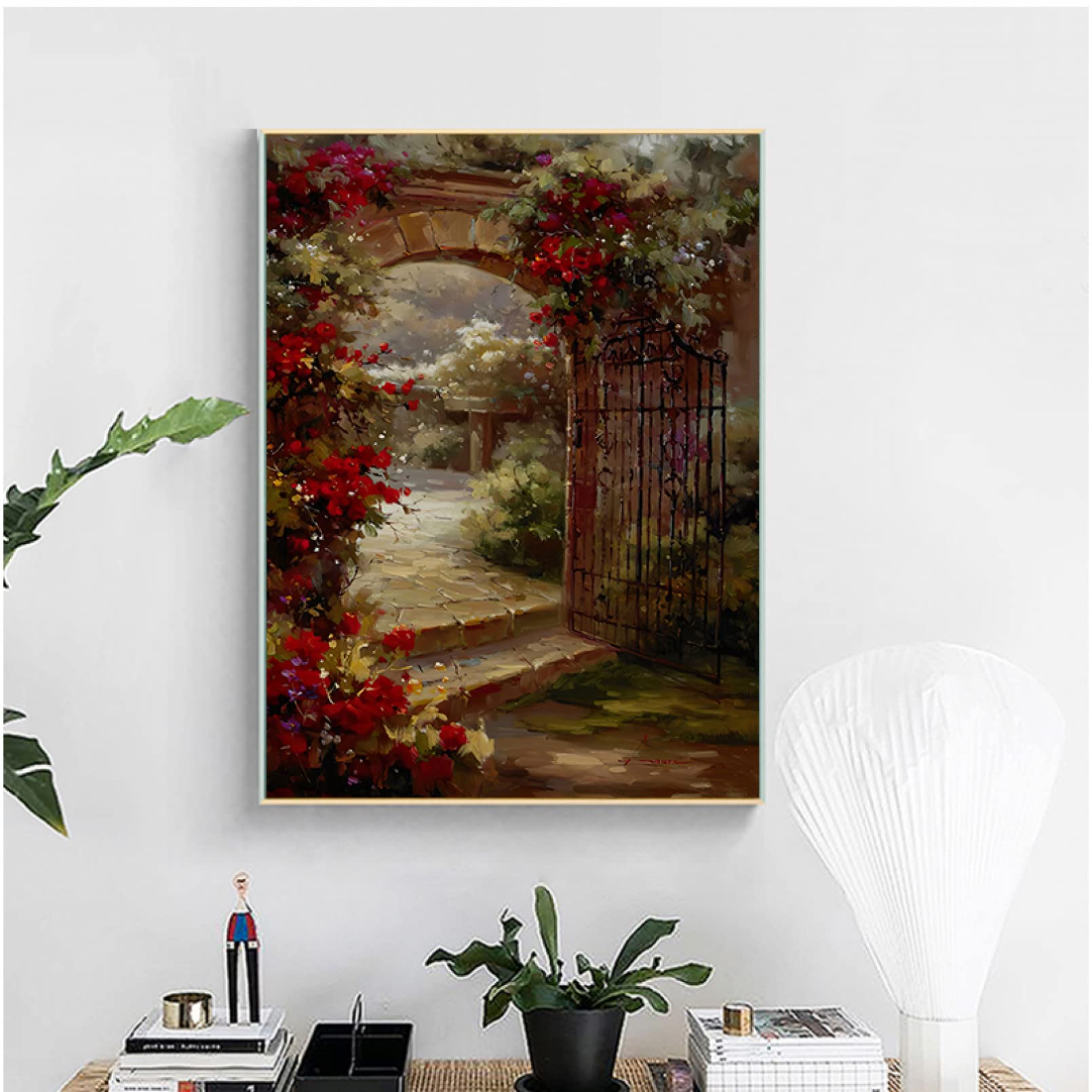 Lienzo para pintar con paisaje de puerta y jardín pastoral, póster para salón