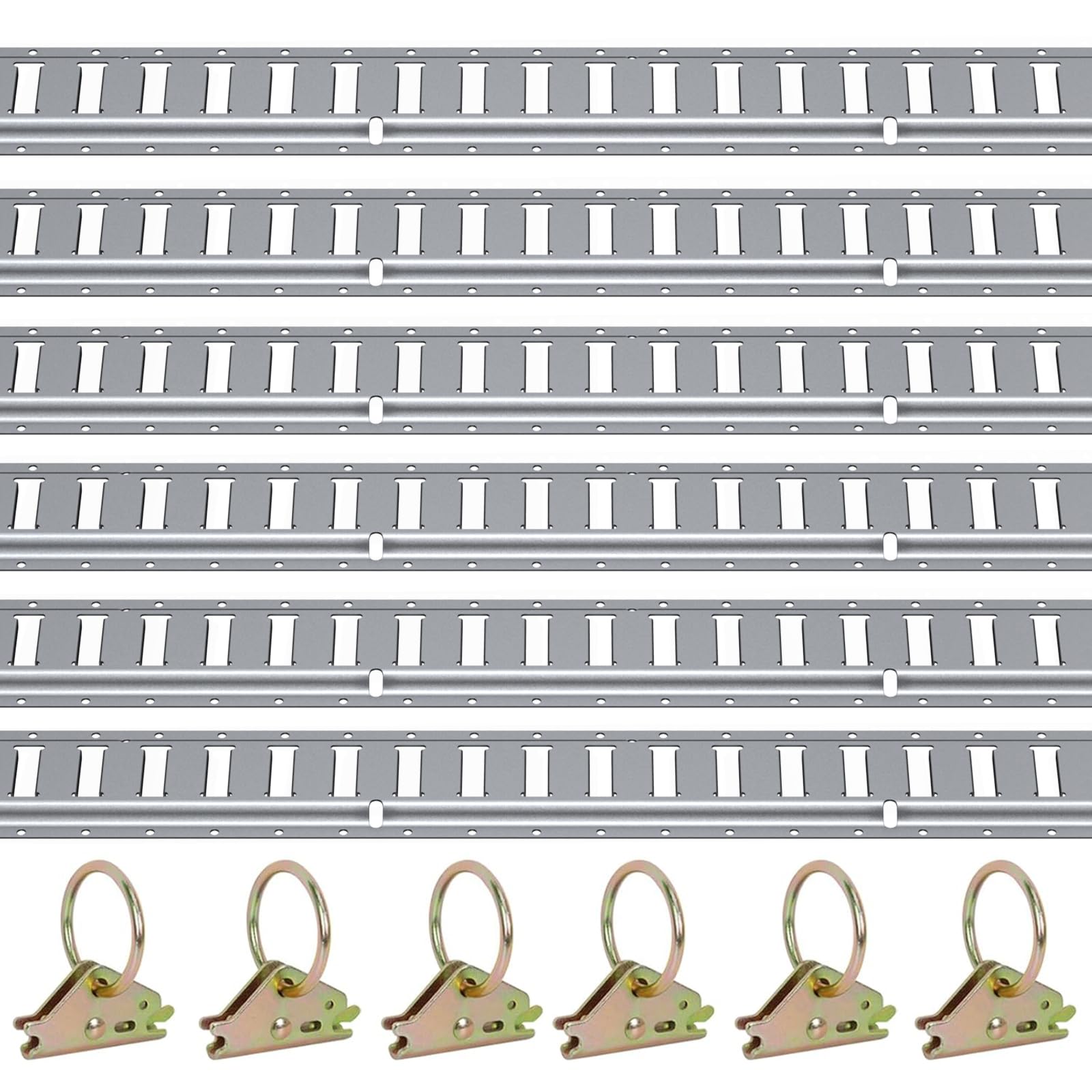 Trekassy 6 E-Track Tie-Down Rail Kit, 5ft Horizontal E Track Rails and 6 Steel O-Ring Anchors for Truck Bed, Trailers