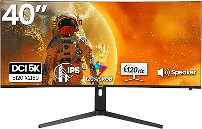 Gawfolk 40 Inch 5K Ultrawide Curved Gaming Monitor 120Hz, 5120 x 2160P IPS Computer Monitor with Built-in Speakers, 21:9, PIP/PBP, AMD FreeSync, 120% sRGB, HDMI 2.0, DP 1.4, Tilt/Height Adjustable
